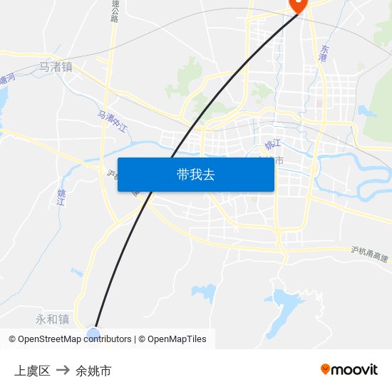上虞区 to 余姚市 map