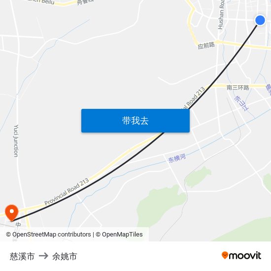 慈溪市 to 余姚市 map