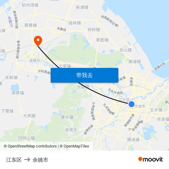 江东区 to 余姚市 map