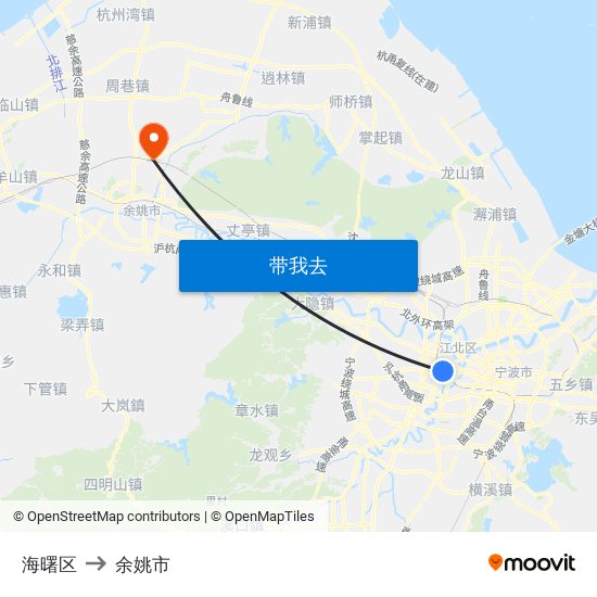 海曙区 to 余姚市 map