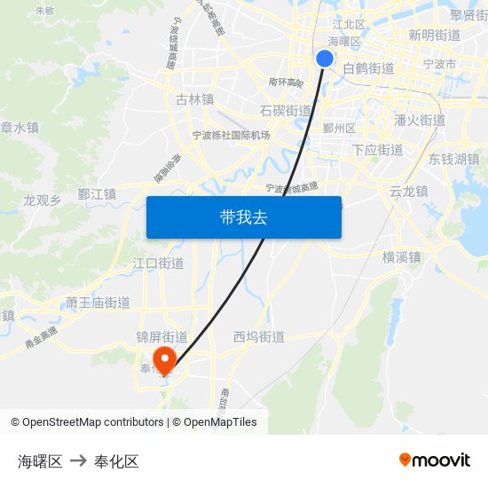海曙区 to 奉化区 map