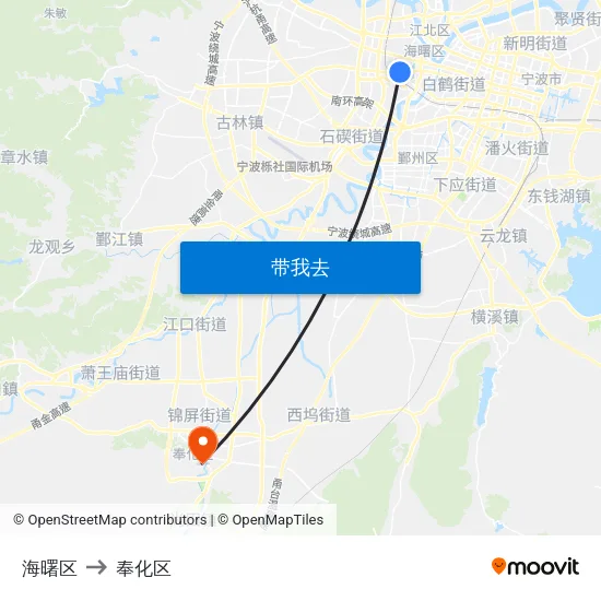 海曙区 to 奉化区 map
