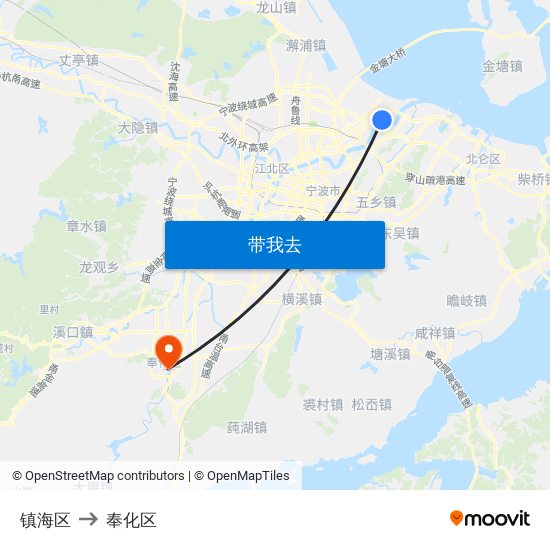 镇海区 to 奉化区 map