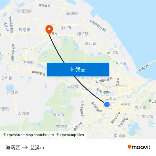海曙区 to 慈溪市 map