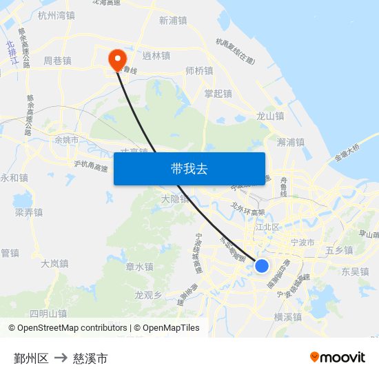 鄞州区 to 慈溪市 map