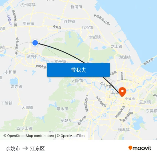 余姚市 to 江东区 map