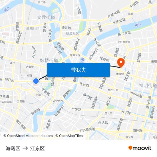 海曙区 to 江东区 map