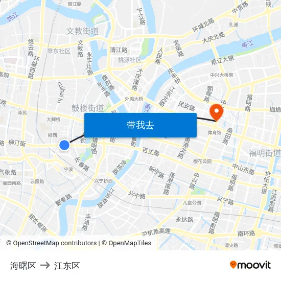 海曙区 to 江东区 map