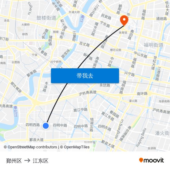 鄞州区 to 江东区 map