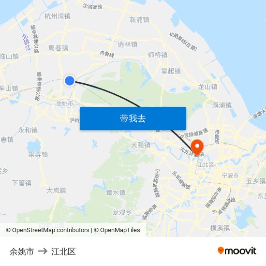 余姚市 to 江北区 map