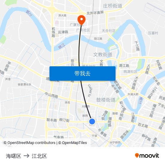 海曙区 to 江北区 map