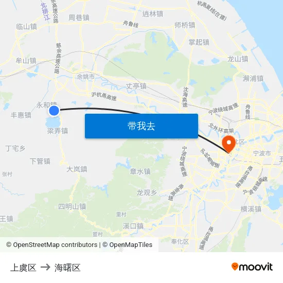上虞区 to 海曙区 map