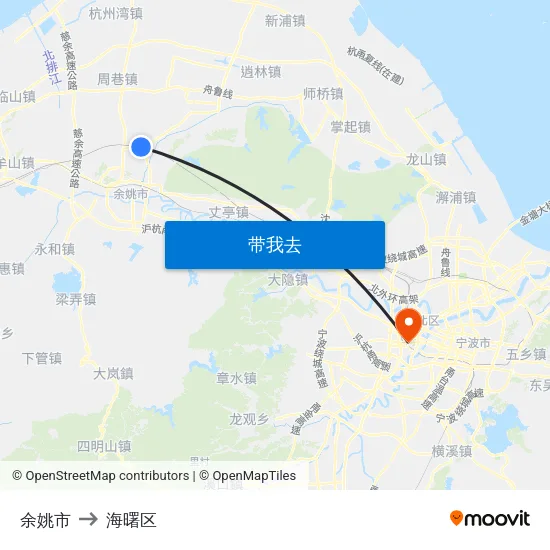 余姚市 to 海曙区 map