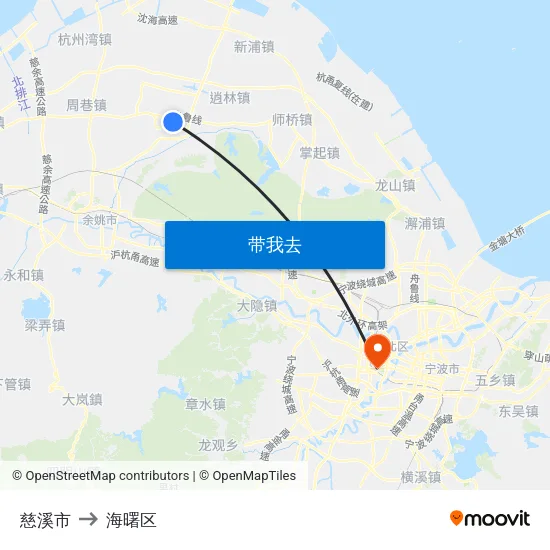 慈溪市 to 海曙区 map