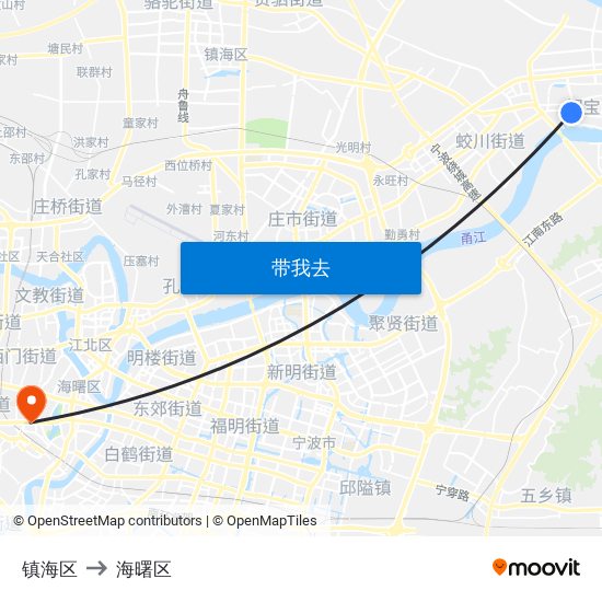镇海区 to 海曙区 map