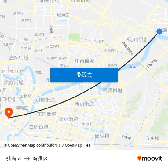 镇海区 to 海曙区 map