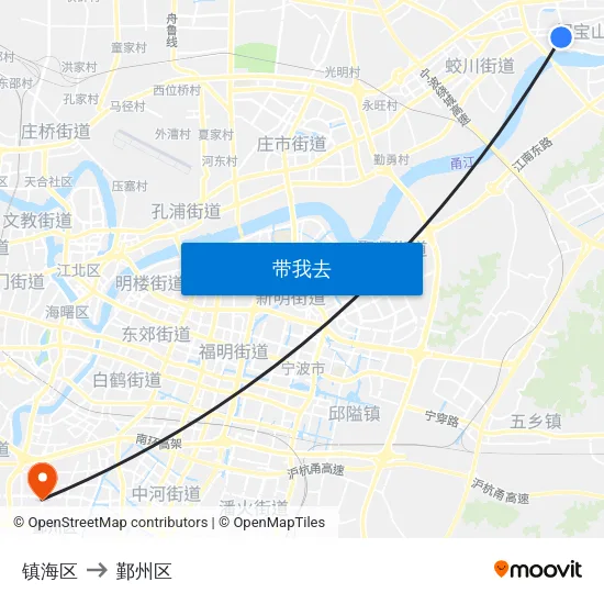 镇海区 to 鄞州区 map