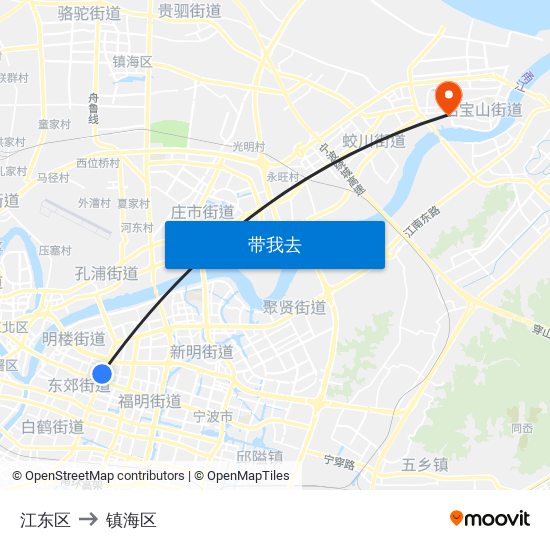 江东区 to 镇海区 map