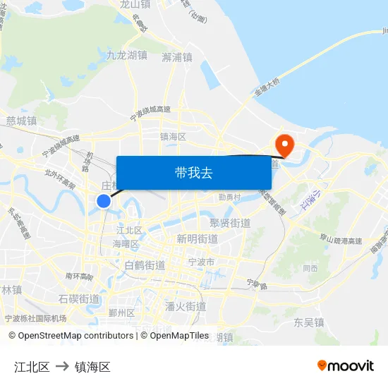 江北区 to 镇海区 map