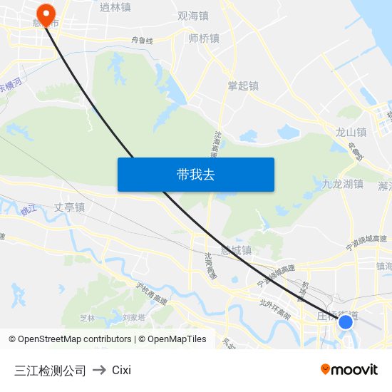 三江检测公司 to Cixi map