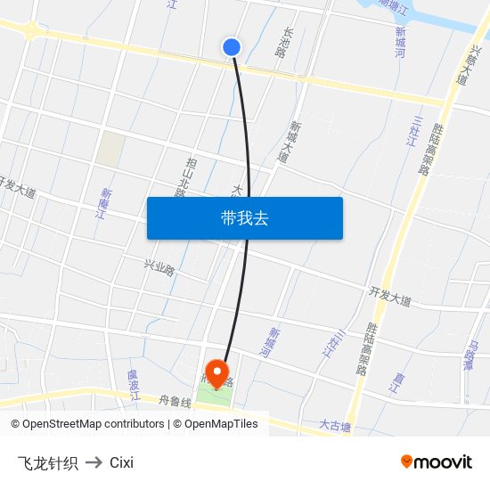 飞龙针织 to Cixi map