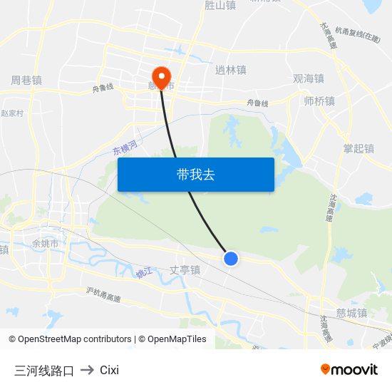 三河线路口 to Cixi map