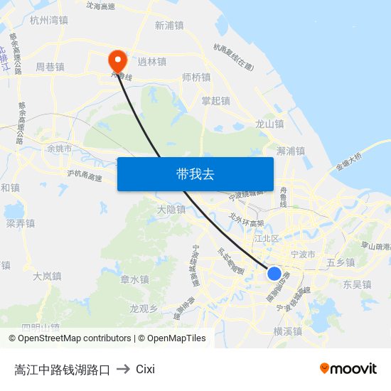 嵩江中路钱湖路口 to Cixi map