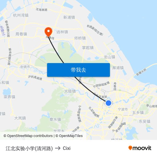 江北实验小学(清河路) to Cixi map