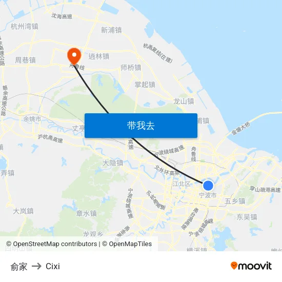 俞家 to Cixi map