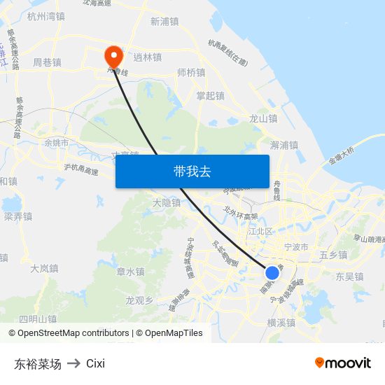 东裕菜场 to Cixi map