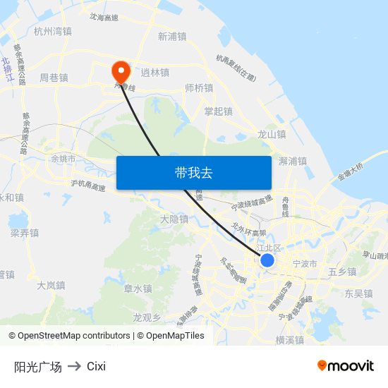 阳光广场 to Cixi map