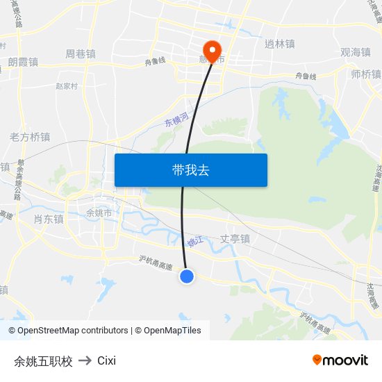 余姚五职校 to Cixi map
