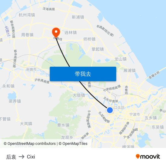 后袁 to Cixi map