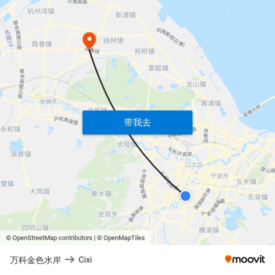 万科金色水岸 to Cixi map