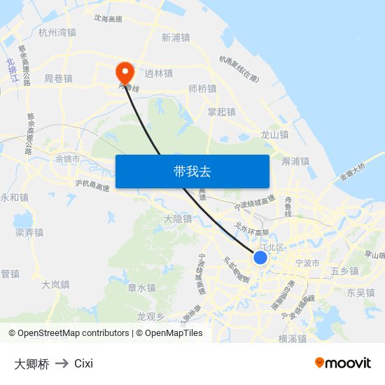 大卿桥 to Cixi map