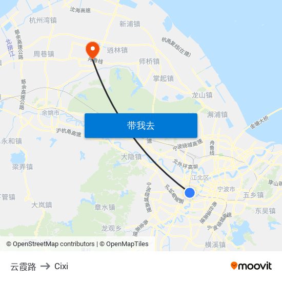 云霞路 to Cixi map