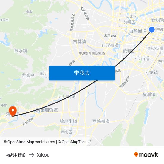 福明街道 to Xikou map
