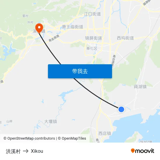 洪溪村 to Xikou map