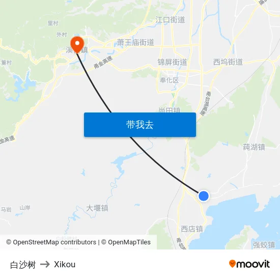 白沙树 to Xikou map