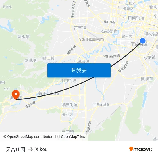 天宫庄园 to Xikou map