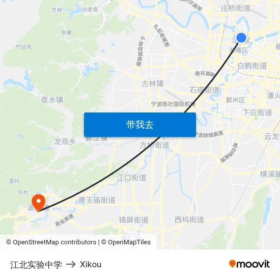 江北实验中学 to Xikou map