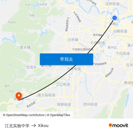 江北实验中学 to Xikou map