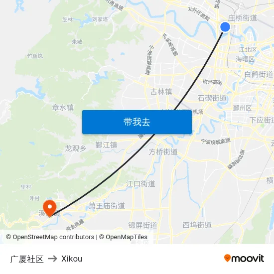 广厦社区 to Xikou map