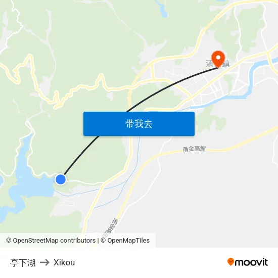 亭下湖 to Xikou map