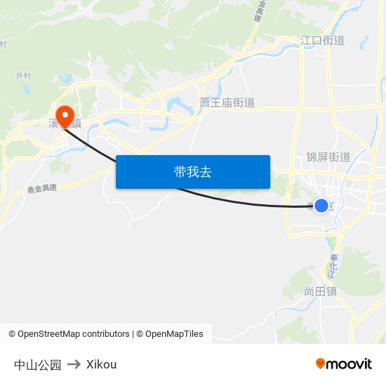 中山公园 to Xikou map