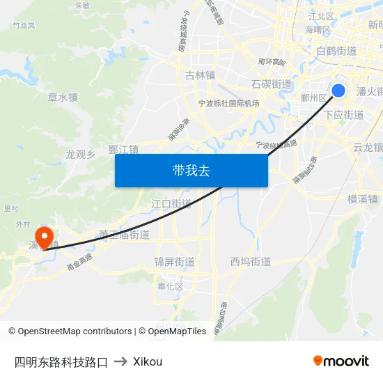 四明东路科技路口 to Xikou map
