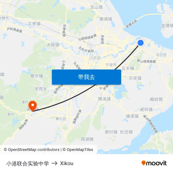 小港联合实验中学 to Xikou map