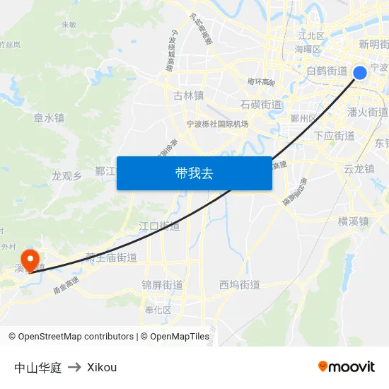 中山华庭 to Xikou map