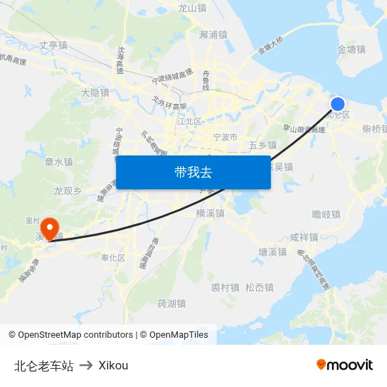 北仑老车站 to Xikou map