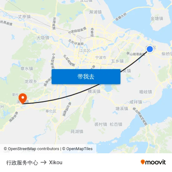 行政服务中心 to Xikou map